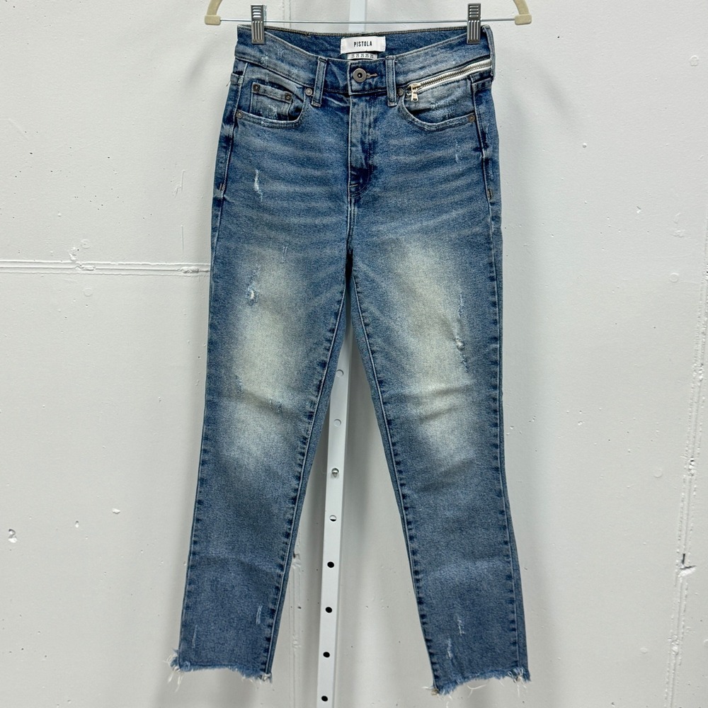 Pistola High Rise Skinny Jeans Distressed Raw Hem Blue Denim P6996EKC-ASV‎ W 25